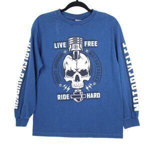 Official Harley Davidson Gary Bang Simi Valley Men's Blue L-Sleeve T-Shirt SZ M